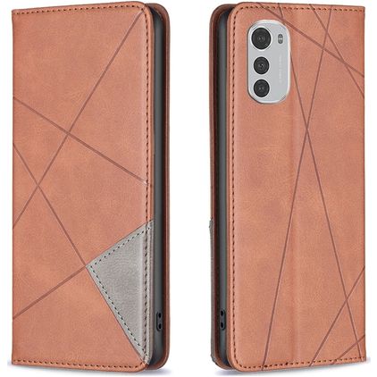 Mobigear Rhombus Slim Motorola Moto E32s Hülle Klapphülle - Braun
