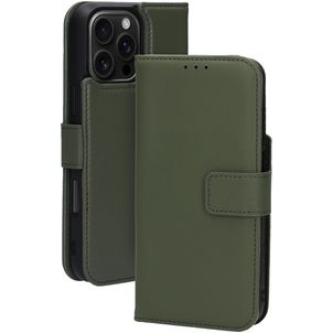 Mobiparts iPhone 16 Pro Max MagSafe Hülle Echtes Leder Abnehmbare 2in1 Klapphülle Geldbörse - Grün