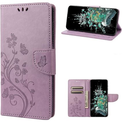 Mobigear Butterfly OnePlus 10T Hülle Klapphülle Geldbörse - Lila
