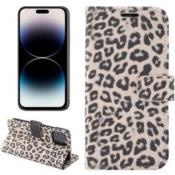 Mobigear Leopard iPhone 14 Pro Max Hülle Klapphülle Geldbörse - Braun