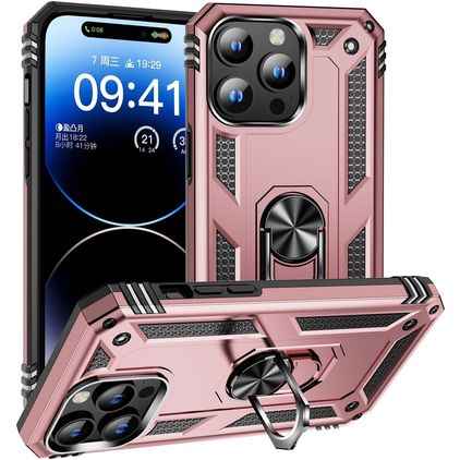 Mobigear Armor Ring iPhone 16 Pro Hülle Hardcase Backcover Stoßfest mit Ringhalter - Roségold
