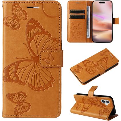 Mobigear Butterfly iPhone 16 Plus Klapphülle Portemonnaie - Cognac