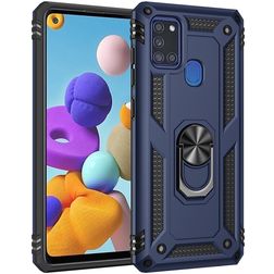 Mobigear Armor Ring Samsung Galaxy A21s Hülle Hardcase Backcover Stoßfest mit Ringhalter - Blau
