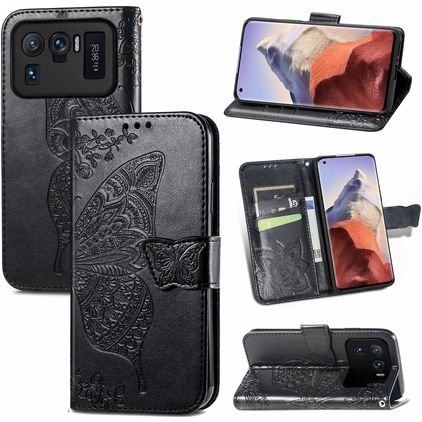 Mobigear Butterfly Xiaomi Mi 11 Ultra Hülle Klapphülle Geldbörse - Schwarz