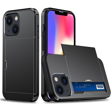 Mobigear Card iPhone 15 Hülle Hardcase Backcover Stoßfest mit Kartenhalter - Schwarz