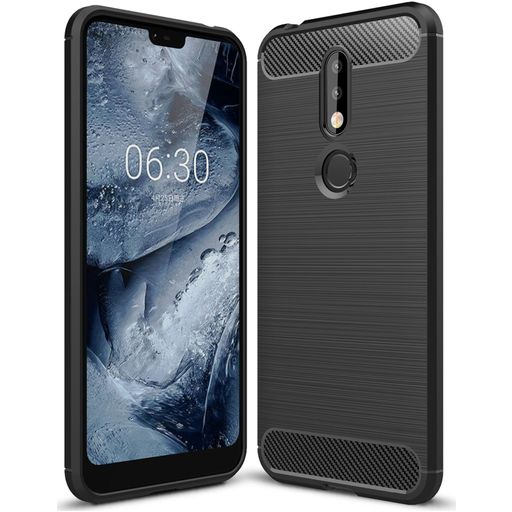 Mobigear Brushed Slim Nokia 7.1 Hülle Flexibles TPU Backcover - Schwarz