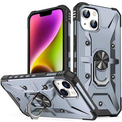 Mobigear Armor Ring iPhone 14 Plus Hülle Hardcase Backcover Stoßfest mit Ringhalter - Grau