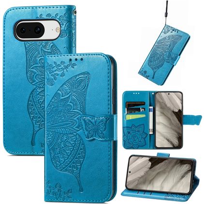 Mobigear Butterfly Google Pixel 8 Klapphülle Portemonnaie - Blau