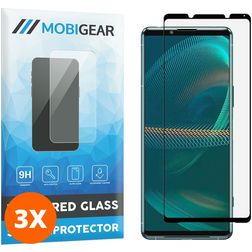 Mobigear Premium Sony Xperia 5 III Panzerglas Gehärtetes Glas Displayschutz - Hüllenfreundlich - Schwarz (3er Pack)