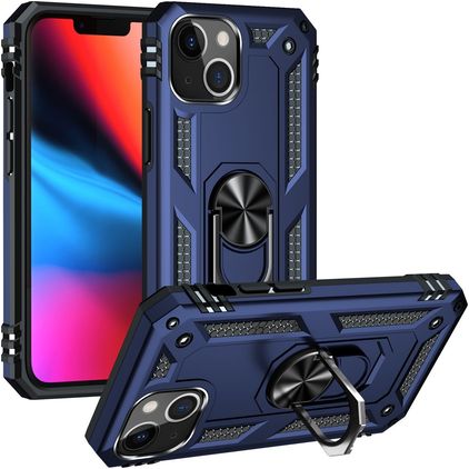 Mobigear Armor Ring iPhone 14 Hülle Hardcase Backcover Stoßfest mit Ringhalter - Blau