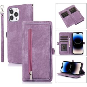 Mobigear Zipper iPhone 14 Pro Hülle Klapphülle Geldbörse - Lila