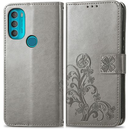 Mobigear Clover Motorola Moto G71 5G Hülle Klapphülle Geldbörse - Grau