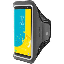 Mobiparts Comfort Fit Handyhalterung Joggen Samsung Galaxy J6 (2018) Sporthülle Neopren Sportarmband - Schwarz