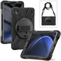 Xccess Survivor All-round Samsung Galaxy Tab A9 (2023) Hülle Kunststoff,Silikon Backcover + Schulterträger + Ständer - Schwarz