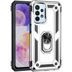 Mobigear Armor Ring Samsung Galaxy A23 Hülle Hardcase Backcover Stoßfest mit Ringhalter - Silber