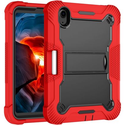 Mobigear ShieldStand iPad Mini 6 (2021) Hülle Kunststoff,Silikon Backcover + Stifthalter + Ständer - Schwarz / Rot
