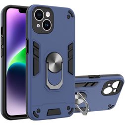 Mobigear Armor Ring iPhone 14 Hülle Hardcase Backcover Stoßfest mit Ringhalter - Blau