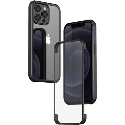 Valenta Full Cover iPhone 15 Pro Max Hülle Gehärtetes Glas Backcover Stoßfest - Transparent / Schwarz