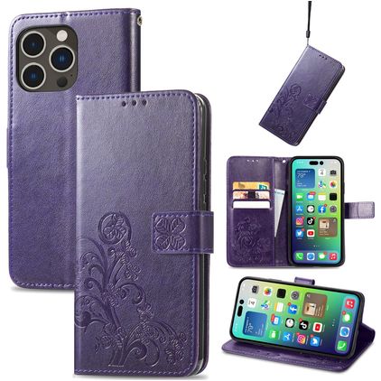 Mobigear Clover iPhone 15 Pro Hülle Klapphülle Geldbörse - Lila