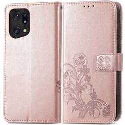 Mobigear Clover OPPO Find X5 Pro Hülle Klapphülle Geldbörse - Roségold