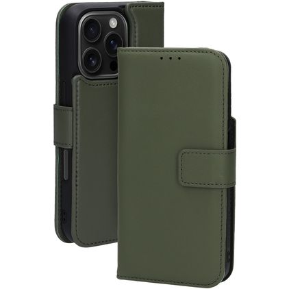 Mobiparts iPhone 16 Pro MagSafe Hülle Echtes Leder Abnehmbare 2in1 Klapphülle Geldbörse - Grün