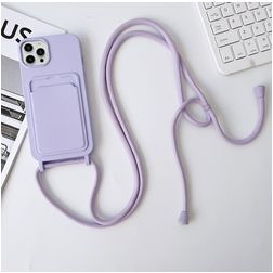 Mobigear Lanyard Card iPhone 15 Pro Silikon Handykette mit Kartenfach - Lila