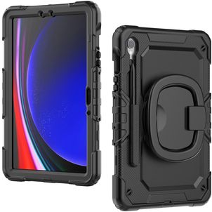 Mobilize Rotating Defender Samsung Galaxy Tab S9 Hülle Kunststoff,Silikon Backcover + Schulterträger + Ständer - Schwarz