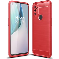Mobigear Brushed Slim OnePlus Nord N100 Hülle Flexibles TPU Backcover - Rot