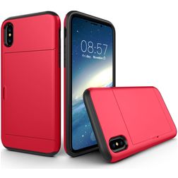 Mobigear Card iPhone XS Hülle Hardcase Backcover Stoßfest mit Kartenhalter - Rot