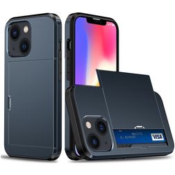 Mobigear Card iPhone 15 Hülle Hardcase Backcover Stoßfest mit Kartenhalter - Dunkelblau