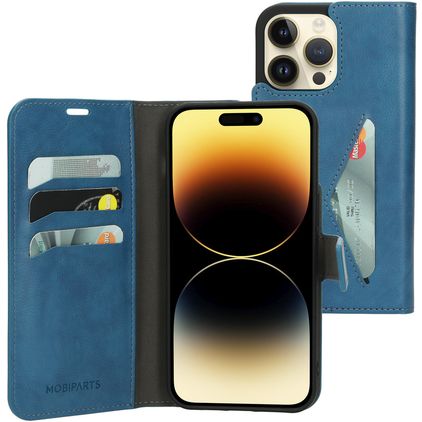 Mobiparts Classic Wallet iPhone 14 Pro Max Hülle Klapphülle Geldbörse - Steel Blue