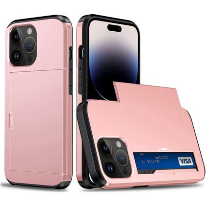Mobigear Card iPhone 15 Pro Max Hülle Hardcase Backcover Stoßfest mit Kartenhalter - Roségold