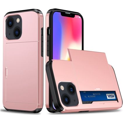 Mobigear Card iPhone 15 Plus Hülle Hardcase Backcover Stoßfest mit Kartenhalter - Roségold