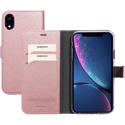 Mobiparts Saffiano Wallet iPhone XR Hülle Klapphülle Geldbörse - Pink