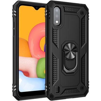 Mobigear Armor Ring Samsung Galaxy A01 Hülle Hardcase Backcover Stoßfest mit Ringhalter - Schwarz