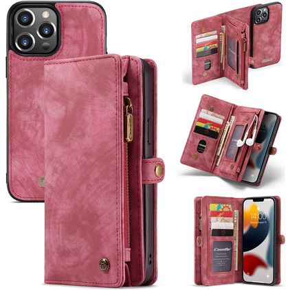 Caseme 008 iPhone 13 Pro Max Hülle Abnehmbare 2in1 Klapphülle Geldbörse - Rot