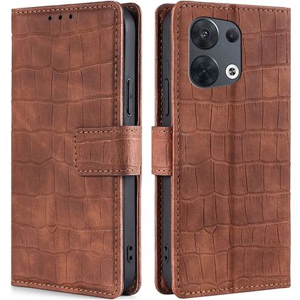 Mobigear Croco OPPO Reno 8 5G Hülle Klapphülle Geldbörse - Braun