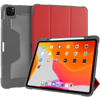 Mutural Tri-Fold Tough iPad Pro 12.9 Zoll (2022) Hülle Klapphülle + Stifthalter - Schwarz / Rot