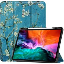 Mobigear Tri-Fold Gel iPad Pro 12.9 Zoll (2022) Hülle TPU,Kunstleder Klapphülle + Stifthalter - Mandelblüten
