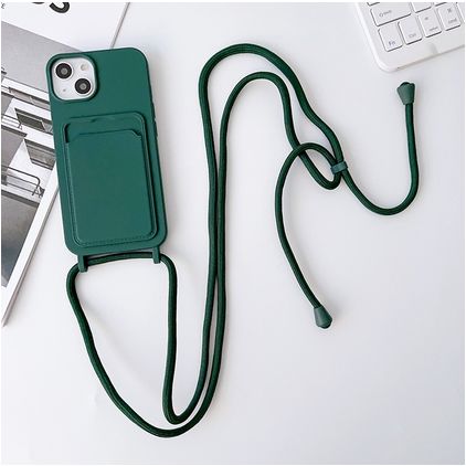 Mobigear Lanyard Card iPhone 15 Silikon Handykette mit Kartenhalter - Grün