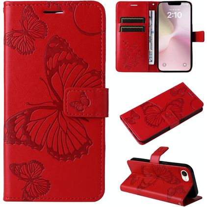 Mobigear Butterfly iPhone 16e Hülle Klapphülle Geldbörse - Rot