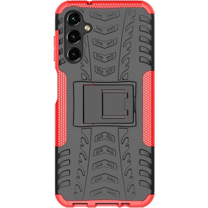 Mobigear Tire Samsung Galaxy A14 Hülle Hardcase Backcover Stoßfest mit Ständer - Schwarz / Rot