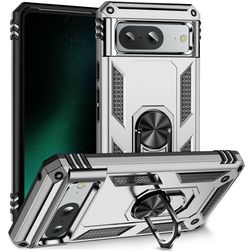 Mobigear Armor Ring Google Pixel 8a Hülle Hardcase Backcover Stoßfest mit Ringhalter - Silber