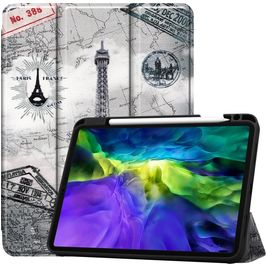 Mobigear Tri-Fold Gel iPad Pro 11 Zoll (2022) Hülle TPU,Kunstleder Klapphülle + Stifthalter - Eiffelturm