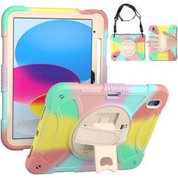 Mobigear SureGrip iPad 11 (2025) Hülle Kunststoff,Silikon Backcover + Stifthalter + Schulterträger + Ständer - Rainbow