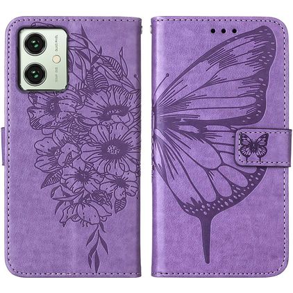 Mobigear Butterfly Motorola Moto G54 Hülle Klapphülle Geldbörse - Lila
