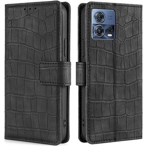 Mobigear Croco Motorola Edge 30 Fusion Hülle Klapphülle Geldbörse - Schwarz
