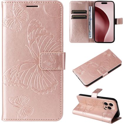 Mobigear Butterfly iPhone 16 Pro Klapphülle Portemonnaie - Roségold