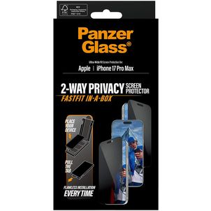 PanzerGlass FastFit iPhone 17 Pro Max Gehärtetes Glas Displayschutz Privacy - Hüllenfreundlich + Applikator - Schwarz