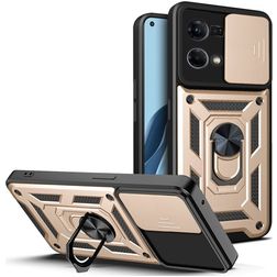 Mobigear Armor Ring Cam Slide OPPO Reno 7 4G Hülle Hardcase Backcover Stoßfest mit Ringhalter und Kamera Slider - Gold